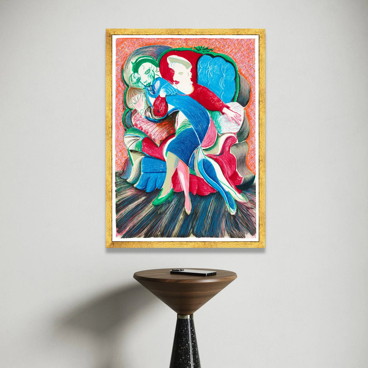 Colorful Abstract Couple Embrace Canvas, Modern Figurative Wall Art, Vibrant Home Decoration, Contemporary Love Scene Canvas Print Art