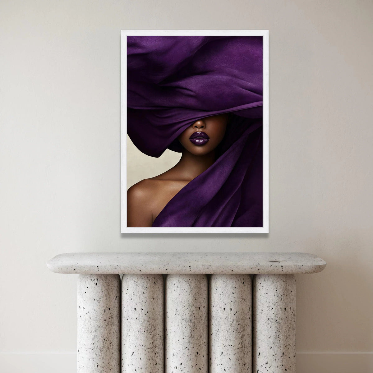 Elegant Woman Portrait, Purple Fabric Draped Canvas, Fashion Wall Art, Luxe Beauty Decoration, Modern Glamour Canvas Art Canvas Print Art