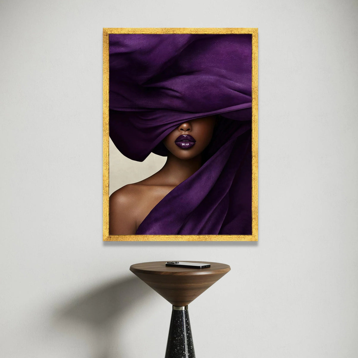 Elegant Woman Portrait, Purple Fabric Draped Canvas, Fashion Wall Art, Luxe Beauty Decoration, Modern Glamour Canvas Art Canvas Print Art
