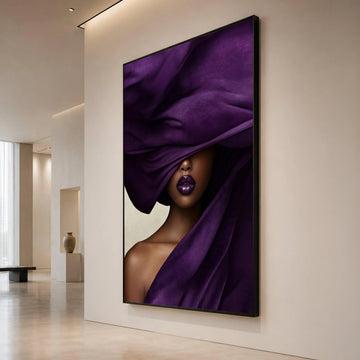 Elegant Woman Portrait, Purple Fabric Draped Canvas, Fashion Wall Art, Luxe Beauty Decoration, Modern Glamour Canvas Art Canvas Print Art