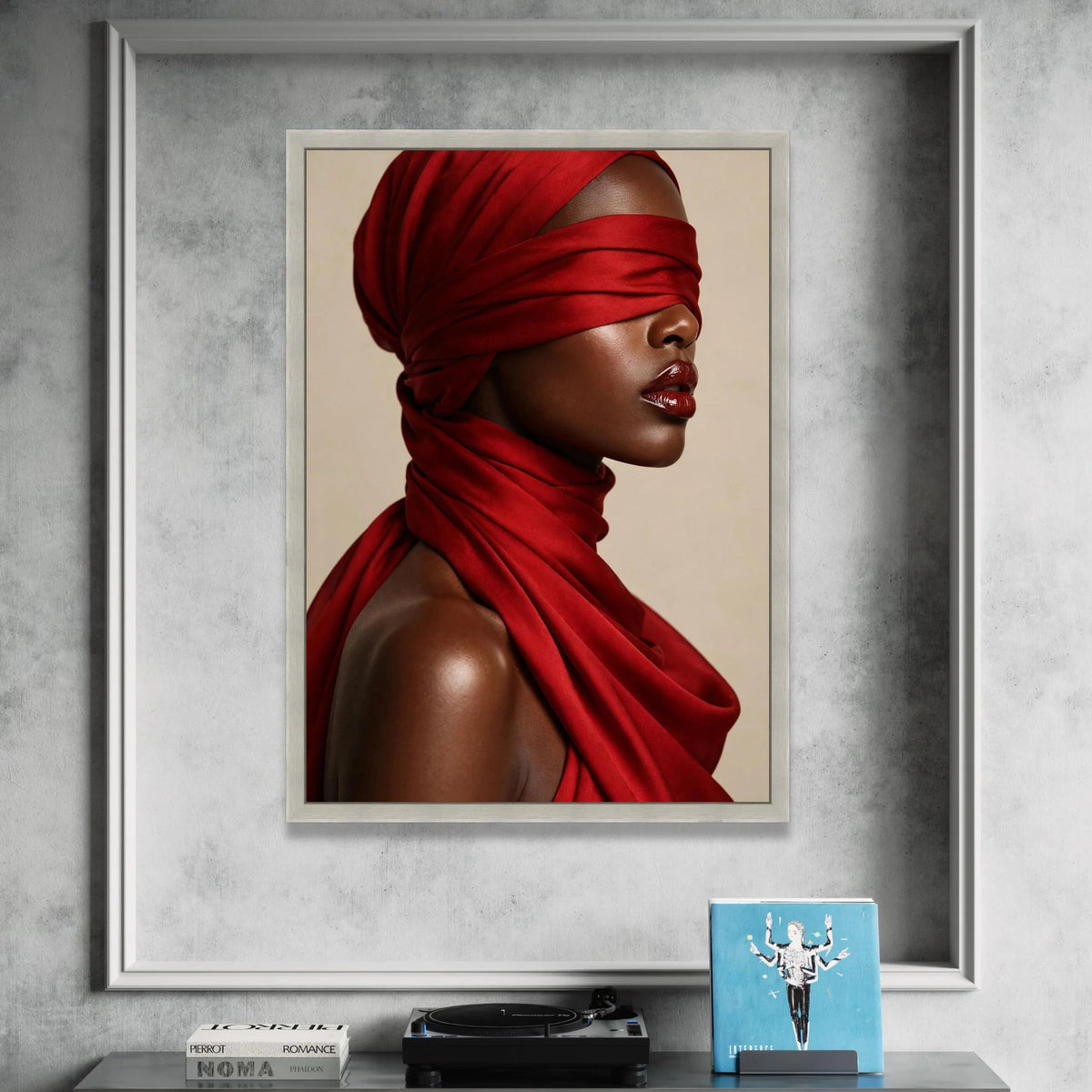 Elegant Woman Red Headwrap Canvas, Fashion Portrait Wall Art, Afro Beauty Canvas, Modern Home Decoration, Chic Female Canvas Print Art
