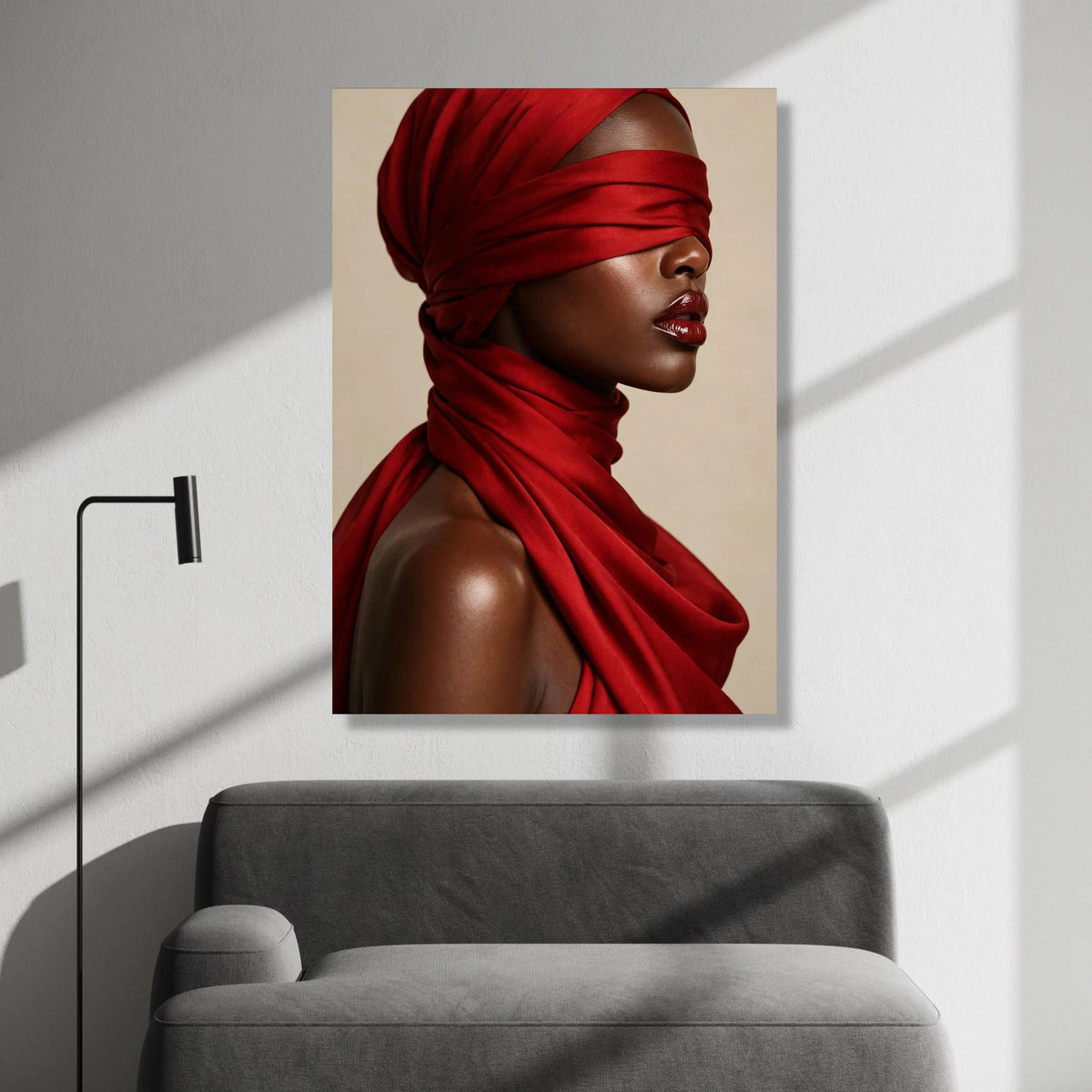 Elegant Woman Red Headwrap Canvas, Fashion Portrait Wall Art, Afro Beauty Canvas, Modern Home Decoration, Chic Female Canvas Print Art