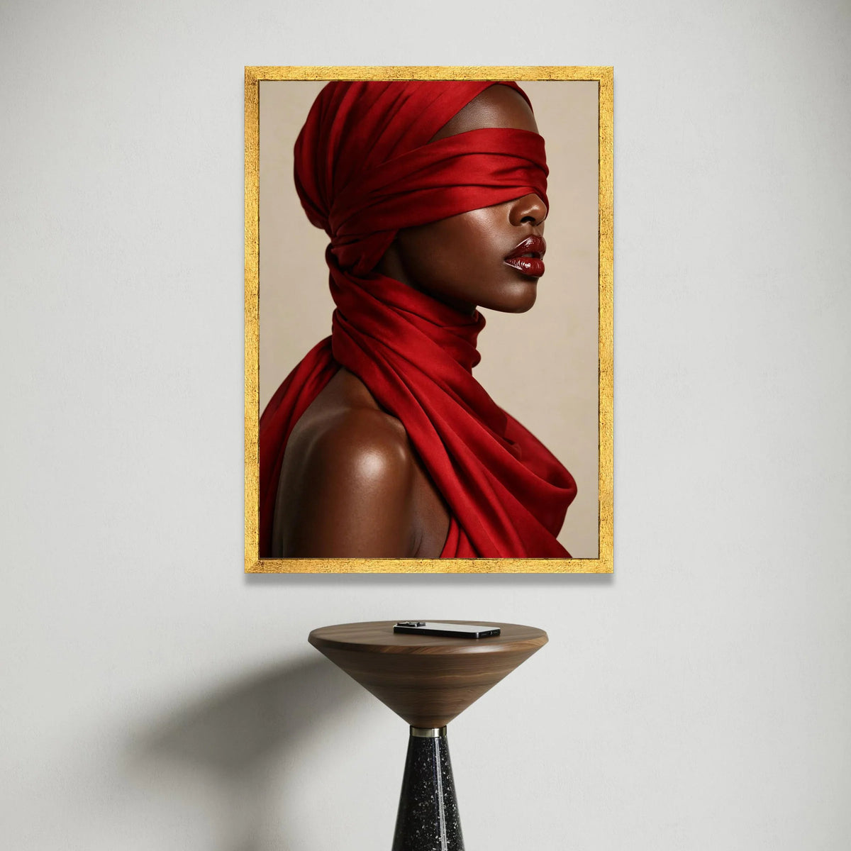 Elegant Woman Red Headwrap Canvas, Fashion Portrait Wall Art, Afro Beauty Canvas, Modern Home Decoration, Chic Female Canvas Print Art