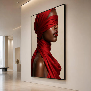 Elegant Woman Red Headwrap Canvas, Fashion Portrait Wall Art, Afro Beauty Canvas, Modern Home Decoration, Chic Female Canvas Print Art