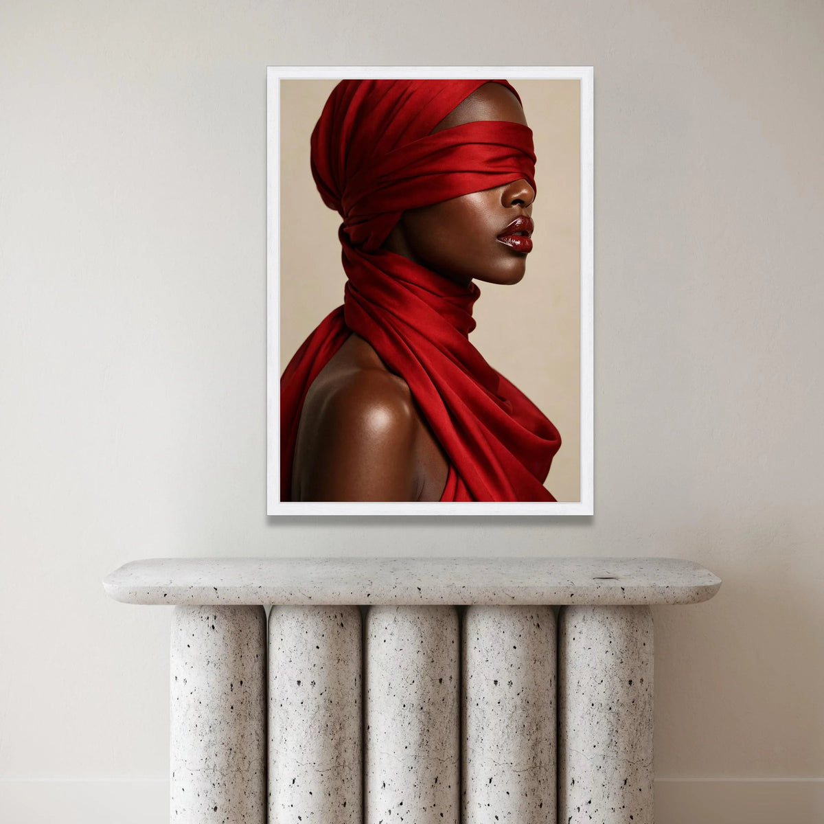 Elegant Woman Red Headwrap Canvas, Fashion Portrait Wall Art, Afro Beauty Canvas, Modern Home Decoration, Chic Female Canvas Print Art