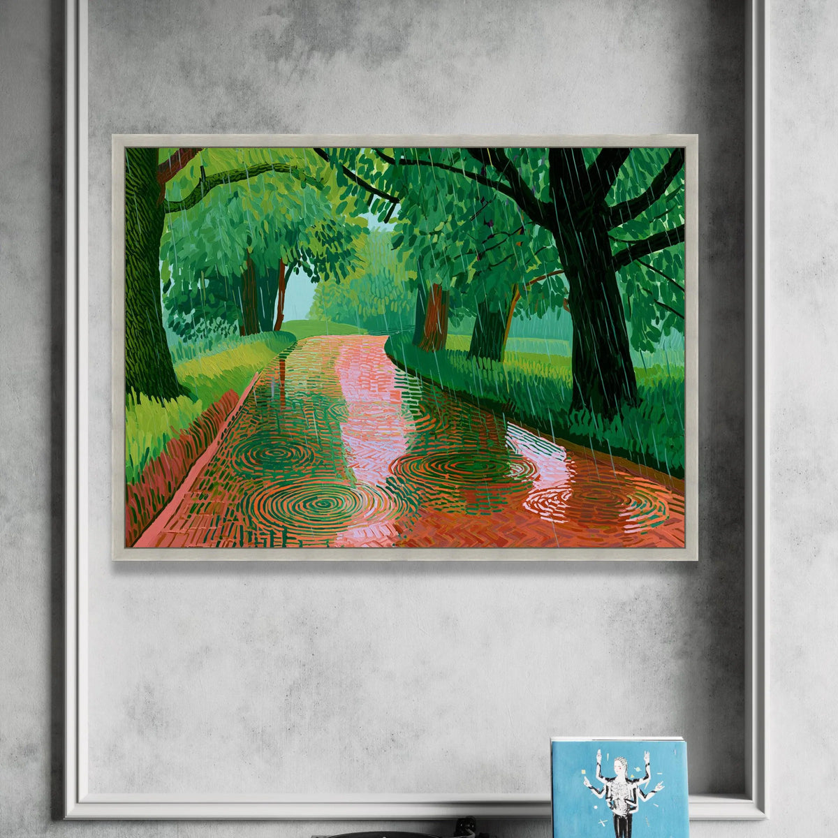 David Hockney Rainy Pathway Canvas Wall Art, Vibrant Green Landscape Painting, Modern Nature Scene, Abstract Tree Canvas Print Art