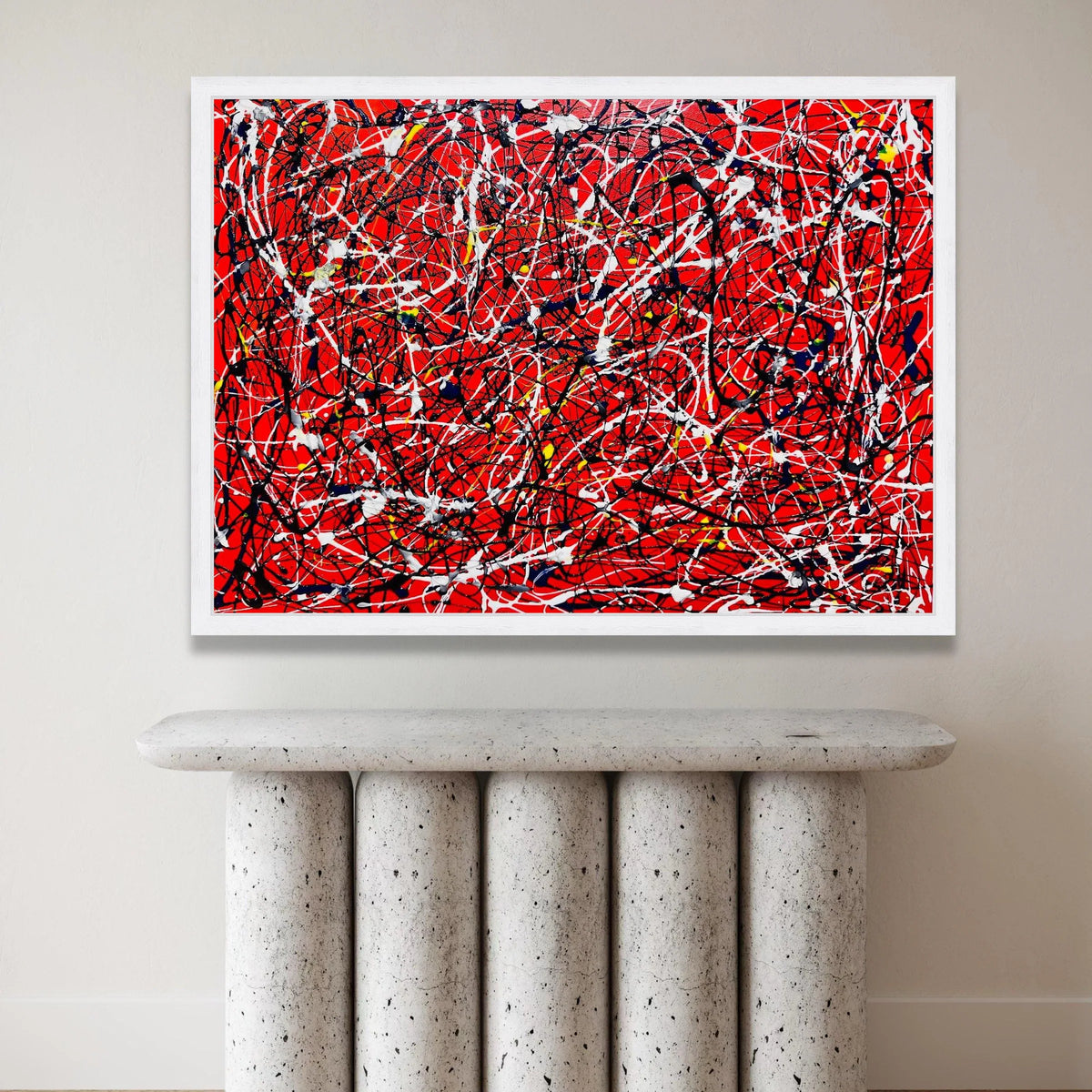 Jackson Pollock Style Abstract Canvas, Red Drip Splatter Wall Art, Energetic Modern Expressionist Painting, Bold Colorful Canvas Print Art