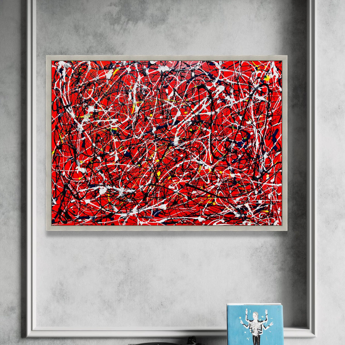 Jackson Pollock Style Abstract Canvas, Red Drip Splatter Wall Art, Energetic Modern Expressionist Painting, Bold Colorful Canvas Print Art