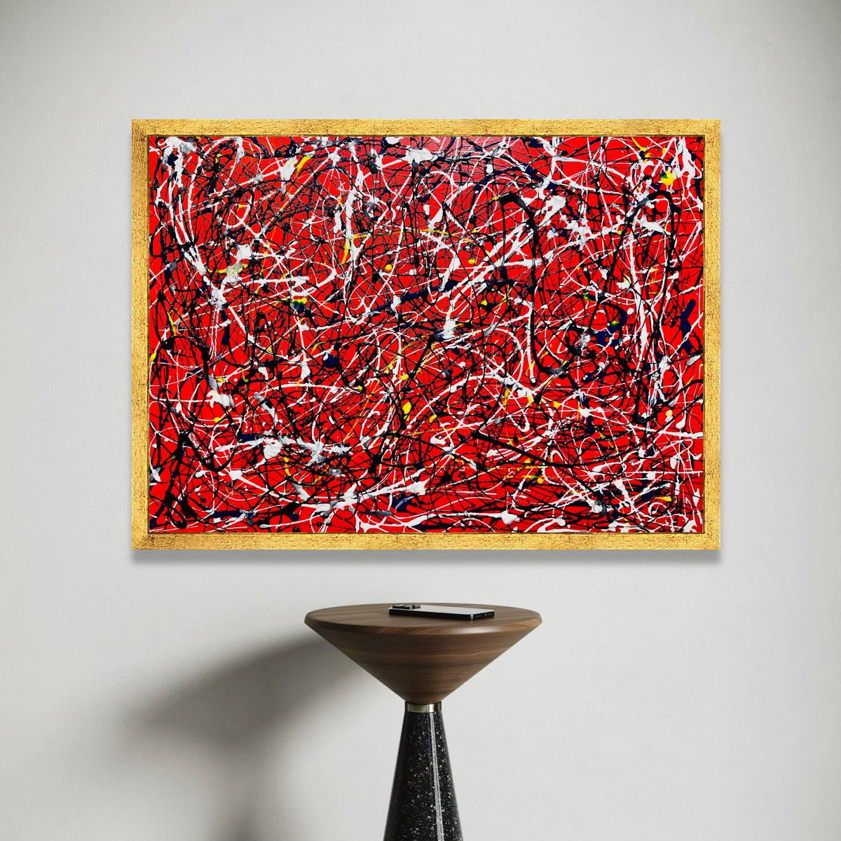 Jackson Pollock Style Abstract Canvas, Red Drip Splatter Wall Art, Energetic Modern Expressionist Painting, Bold Colorful Canvas Print Art