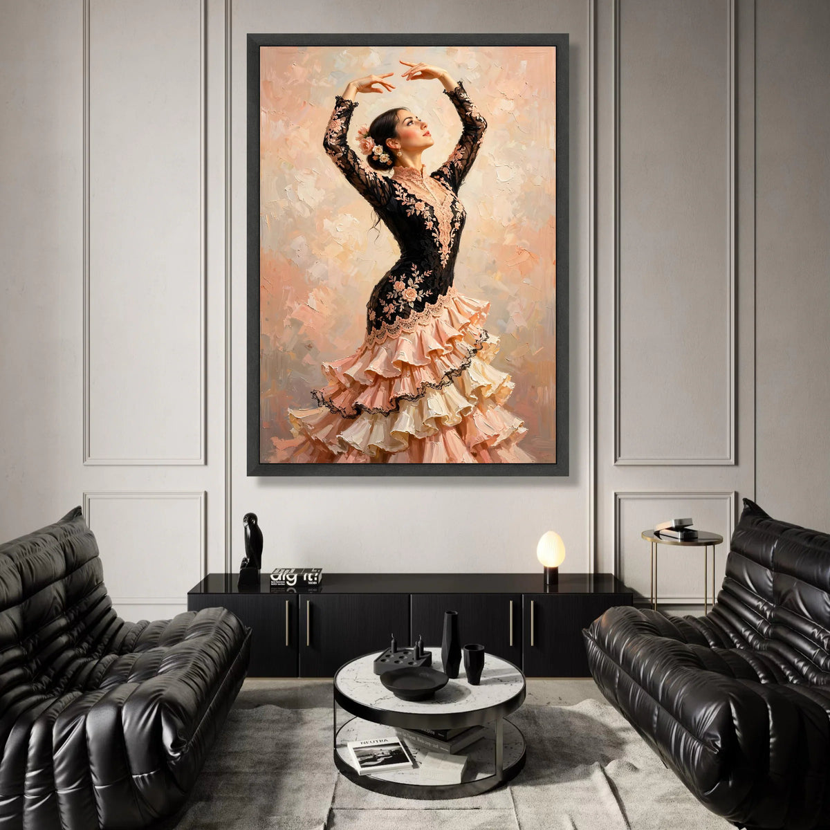 Elegant Flamenco Dancer Canvas Wall Art, Spanish Dance Portrait, Ballet Movement Canvas, Floral Lace Dress Painting, Home Canvas Print Art