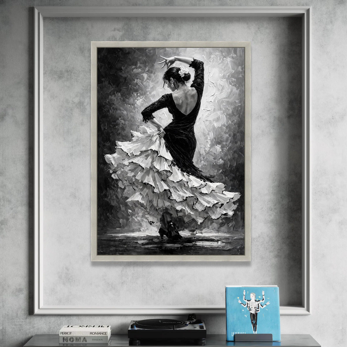 Elegant Flamenco Dancer Canvas Wall Art, Black White Dance Silhouette, Spanish Dance Scene, Home Decor Ready to Hang Canvas Print Art