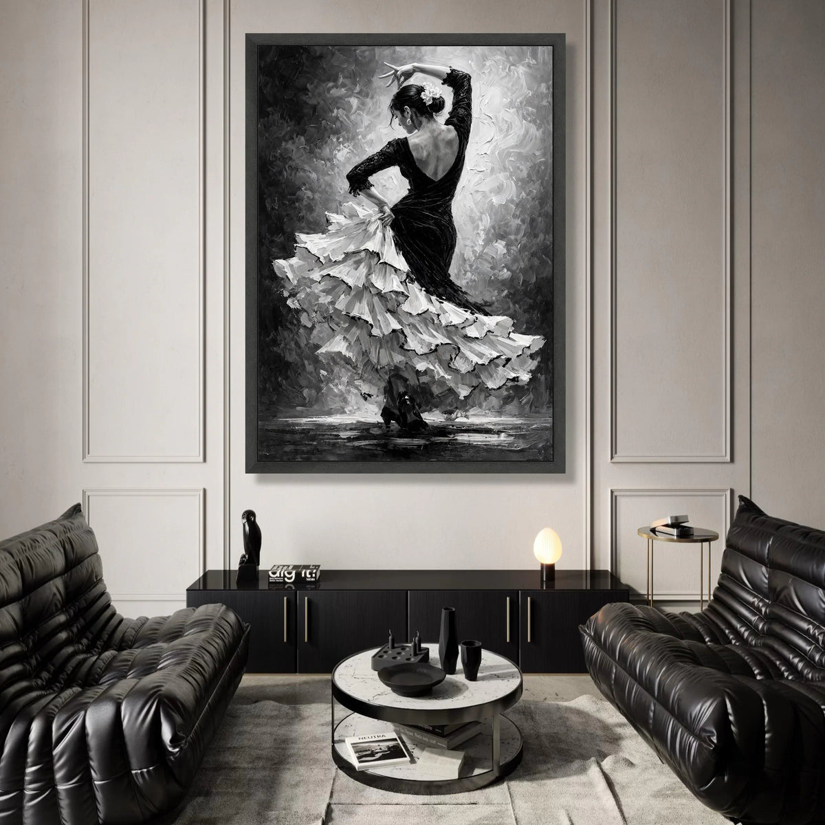 Elegant Flamenco Dancer Canvas Wall Art, Black White Dance Silhouette, Spanish Dance Scene, Home Decor Ready to Hang Canvas Print Art