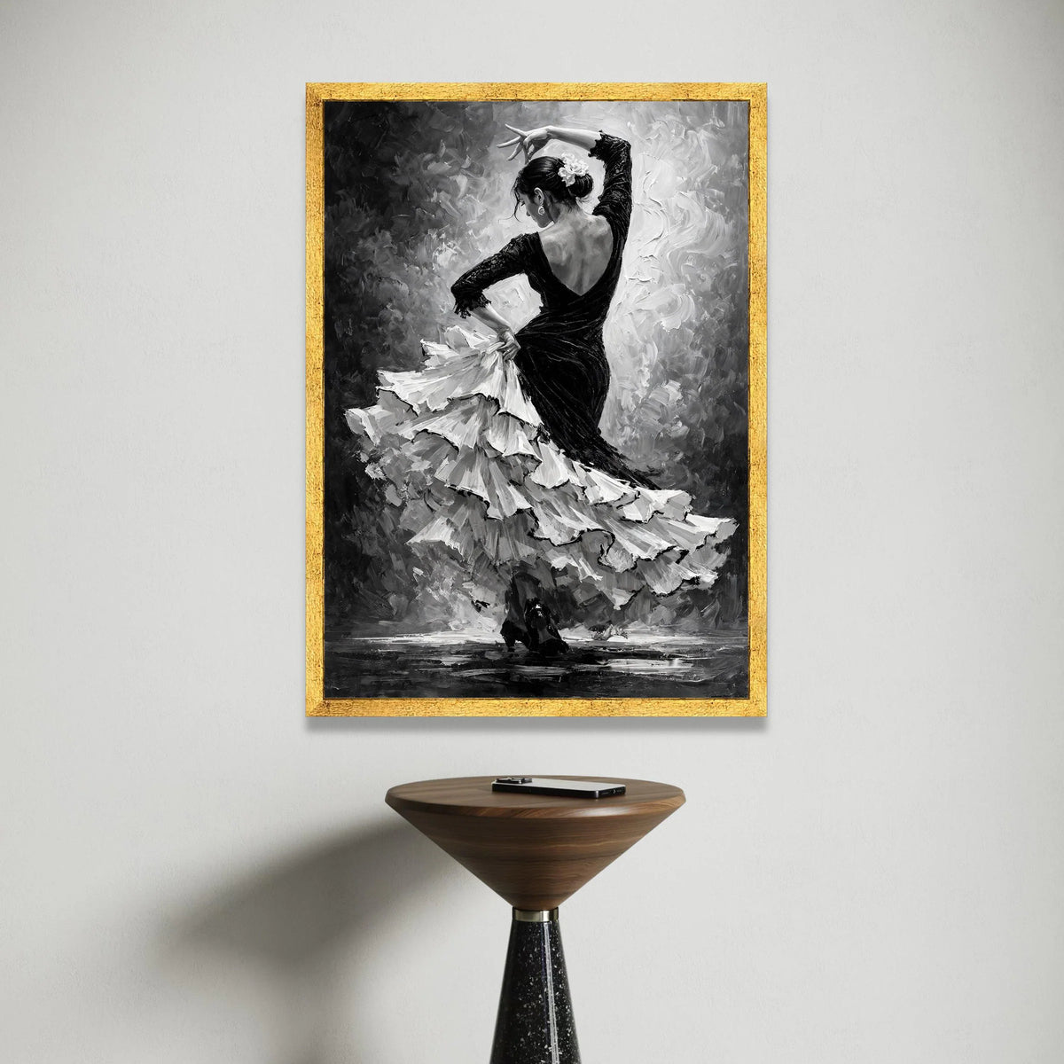 Elegant Flamenco Dancer Canvas Wall Art, Black White Dance Silhouette, Spanish Dance Scene, Home Decor Ready to Hang Canvas Print Art