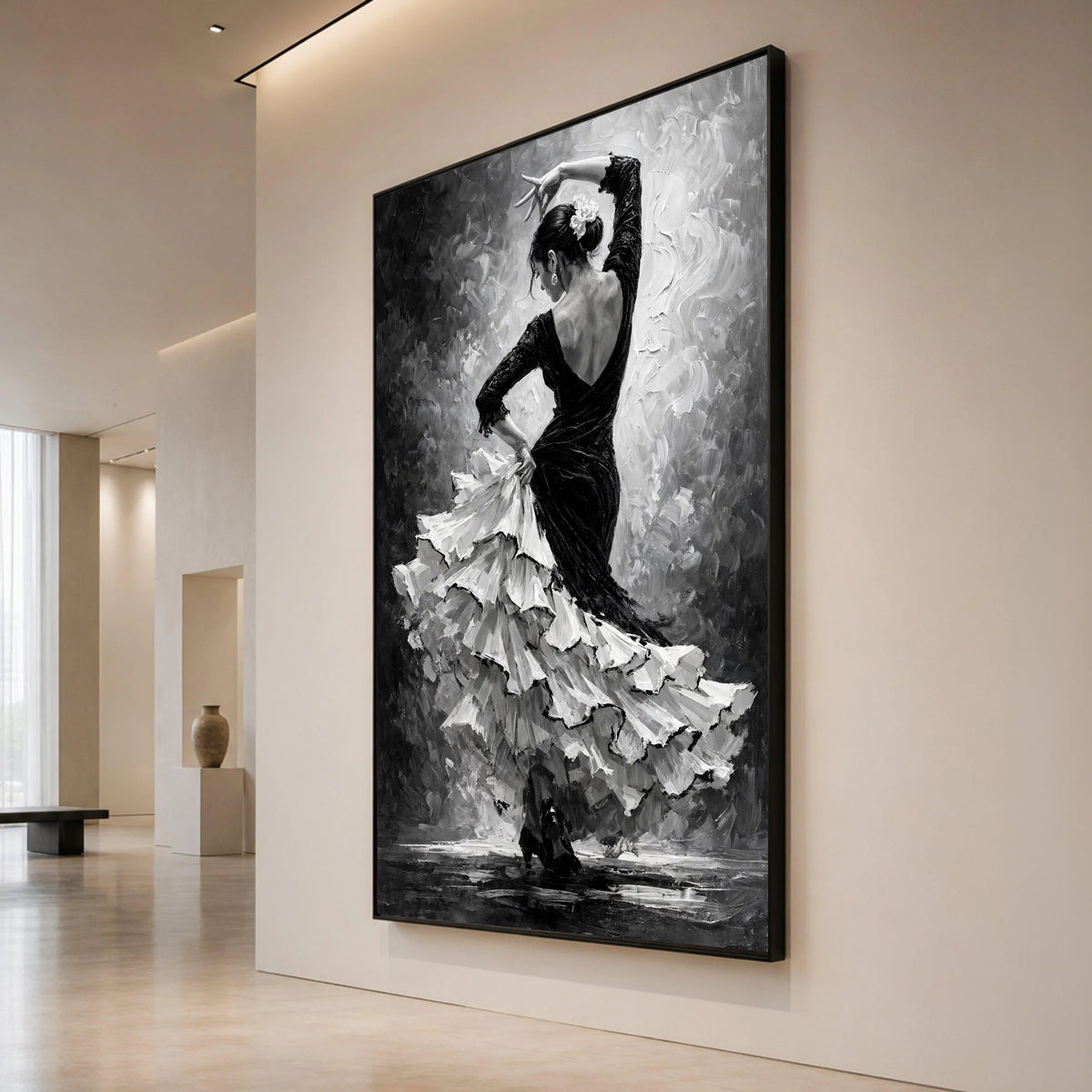 Elegant Flamenco Dancer Canvas Wall Art, Black White Dance Silhouette, Spanish Dance Scene, Home Decor Ready to Hang Canvas Print Art