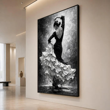 Elegant Flamenco Dancer Canvas Wall Art, Black White Dance Silhouette, Spanish Dance Scene, Home Decor Ready to Hang Canvas Print Art