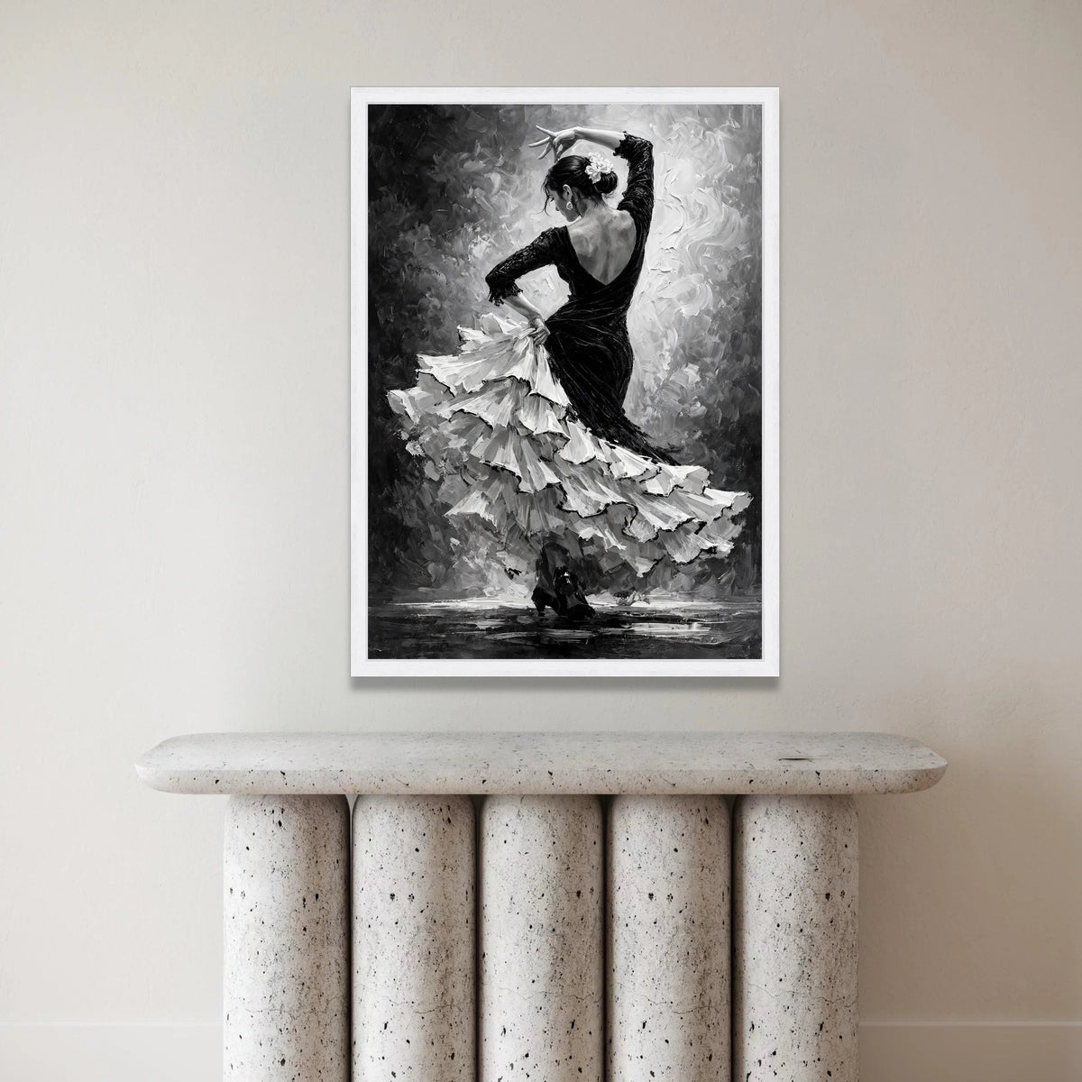 Elegant Flamenco Dancer Canvas Wall Art, Black White Dance Silhouette, Spanish Dance Scene, Home Decor Ready to Hang Canvas Print Art