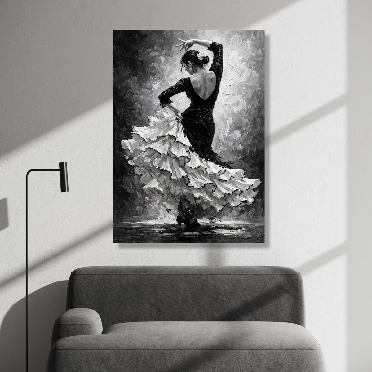 Elegant Flamenco Dancer Canvas Wall Art, Black White Dance Silhouette, Spanish Dance Scene, Home Decor Ready to Hang Canvas Print Art