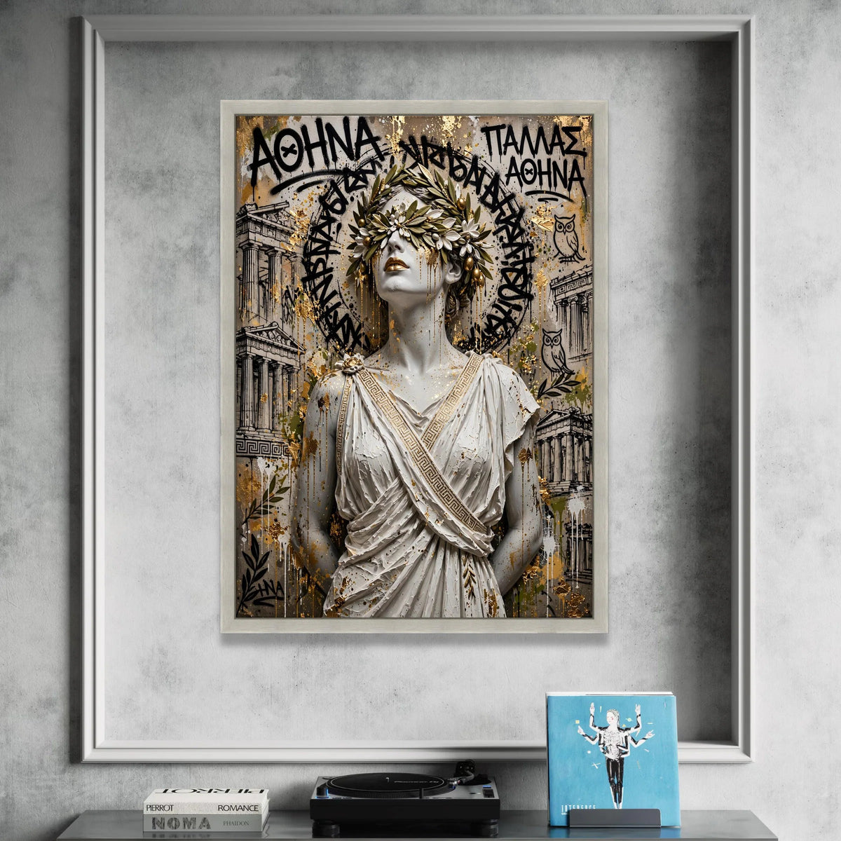Classic Greek Goddess Canvas, Athens Wall Art, Laurel Crown Portrait, Ancient Greece Decor, Mythology Statue Canvas Canvas Print Art
