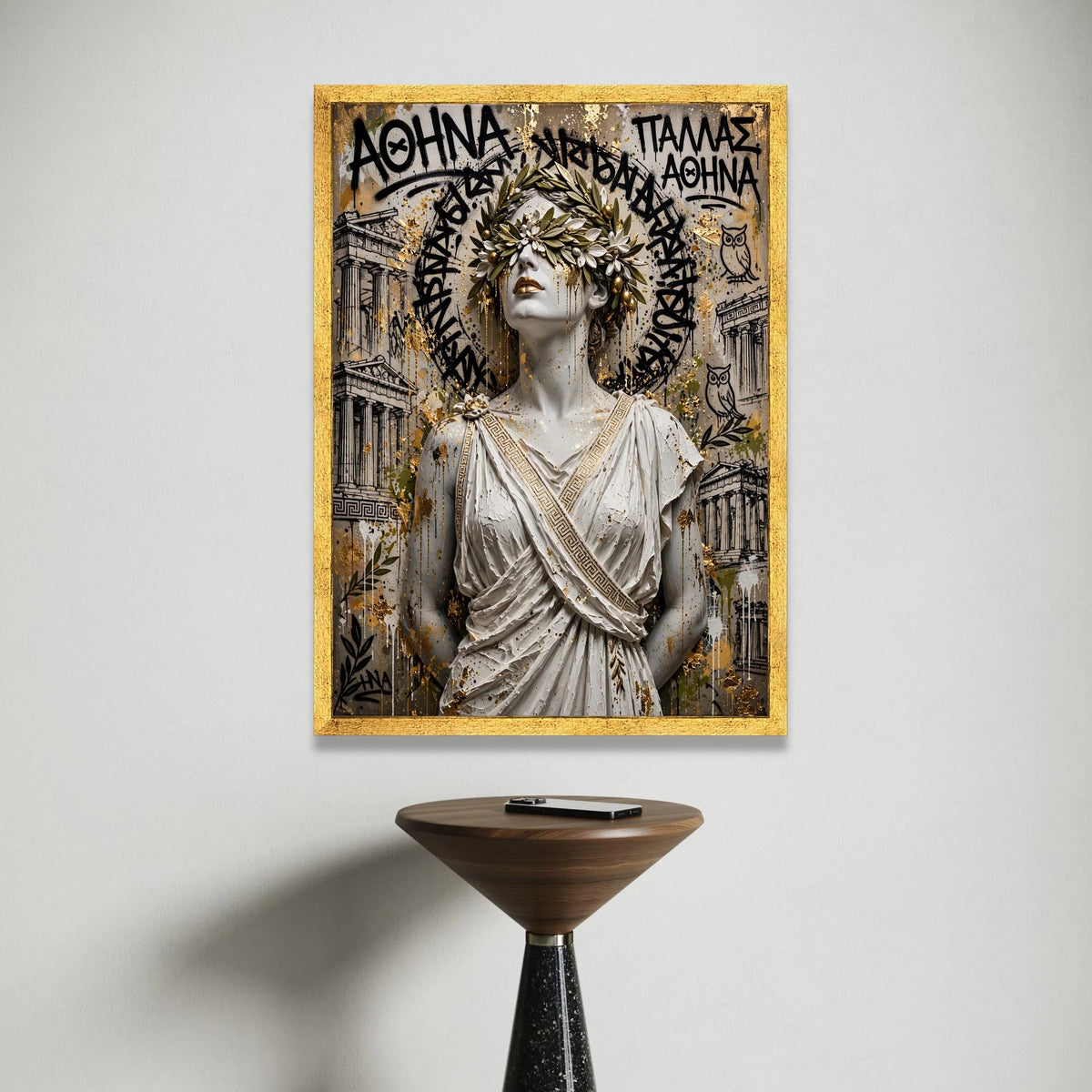Classic Greek Goddess Canvas, Athens Wall Art, Laurel Crown Portrait, Ancient Greece Decor, Mythology Statue Canvas Canvas Print Art