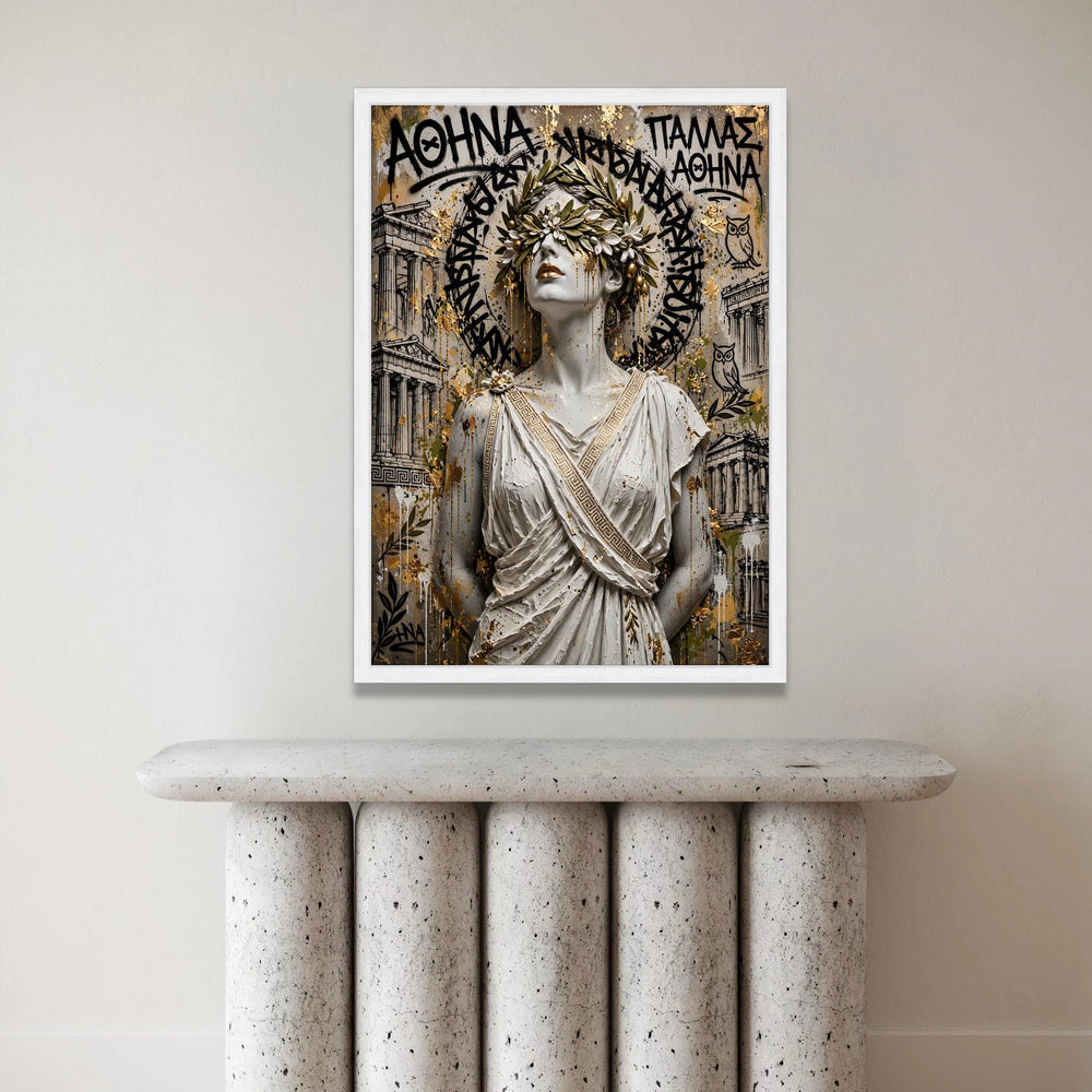 Classic Greek Goddess Canvas, Athens Wall Art, Laurel Crown Portrait, Ancient Greece Decor, Mythology Statue Canvas Canvas Print Art