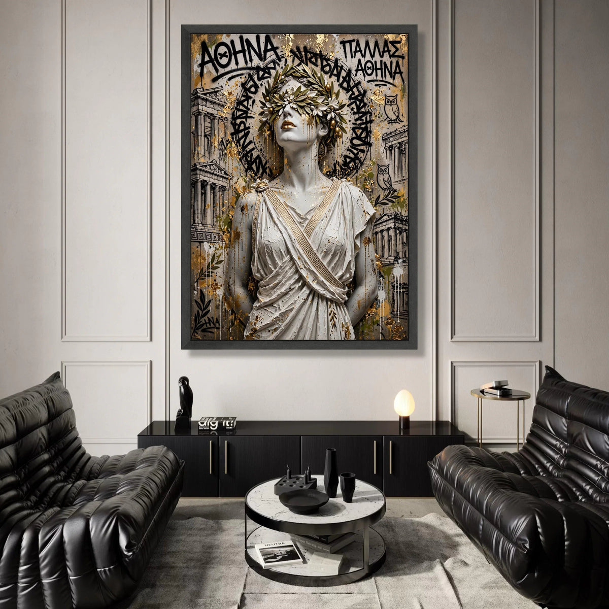 Classic Greek Goddess Canvas, Athens Wall Art, Laurel Crown Portrait, Ancient Greece Decor, Mythology Statue Canvas Canvas Print Art