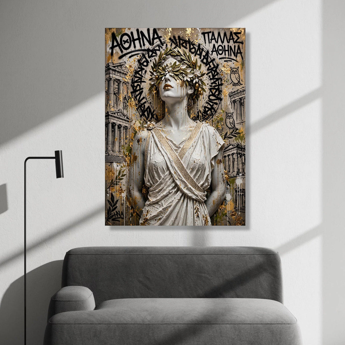 Classic Greek Goddess Canvas, Athens Wall Art, Laurel Crown Portrait, Ancient Greece Decor, Mythology Statue Canvas Canvas Print Art