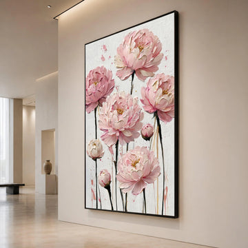 Elegant Pink Peony Canvas, Floral Wall Art, Soft Pastel Flower Painting, Home Decor, Ready to Hang Canvas Art Canvas Print Art