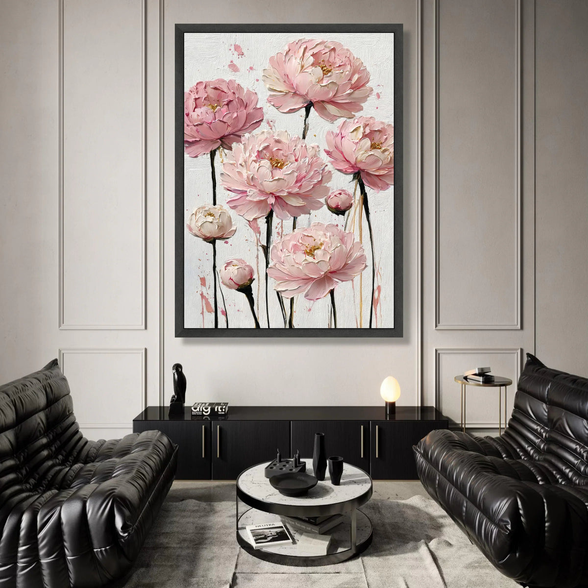 Elegant Pink Peony Canvas, Floral Wall Art, Soft Pastel Flower Painting, Home Decor, Ready to Hang Canvas Art Canvas Print Art