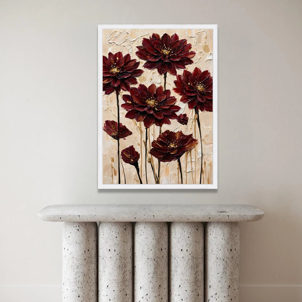 Deep Red Floral Canvas Wall Art, Elegant Dahlia Flowers Painting, Modern Botanical Print, Home Decor Canvas, Ready to Hang Canvas Print Art