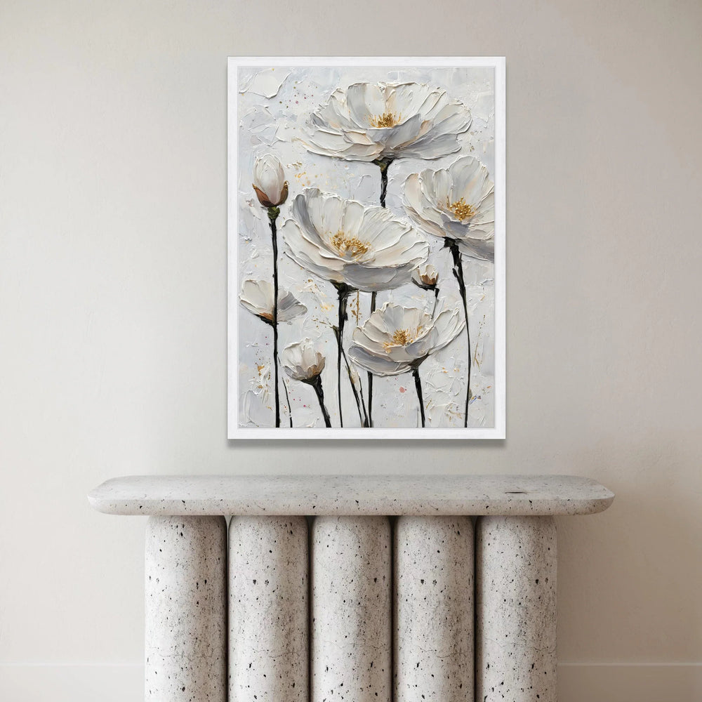 Elegant White Flowers Canvas Wall Art, Modern Floral Painting, Soft Neutral Home Decor, Botanical Canvas Print, Ready to Canvas Print Art