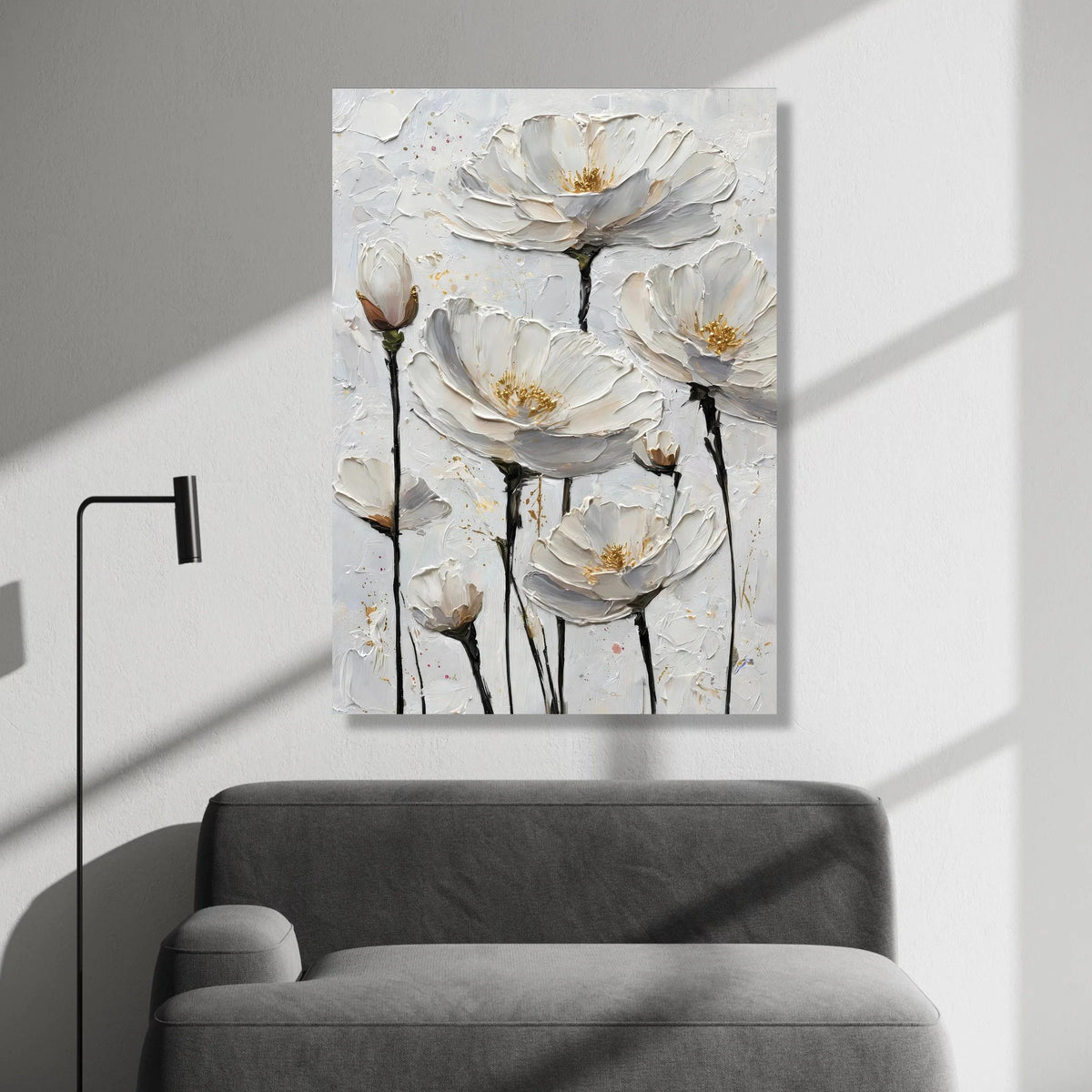 Elegant White Flowers Canvas Wall Art, Modern Floral Painting, Soft Neutral Home Decor, Botanical Canvas Print, Ready to Canvas Print Art