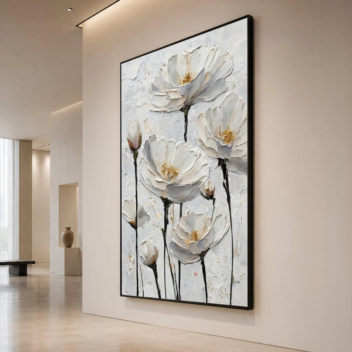 Elegant White Flowers Canvas Wall Art, Modern Floral Painting, Soft Neutral Home Decor, Botanical Canvas Print, Ready to Canvas Print Art