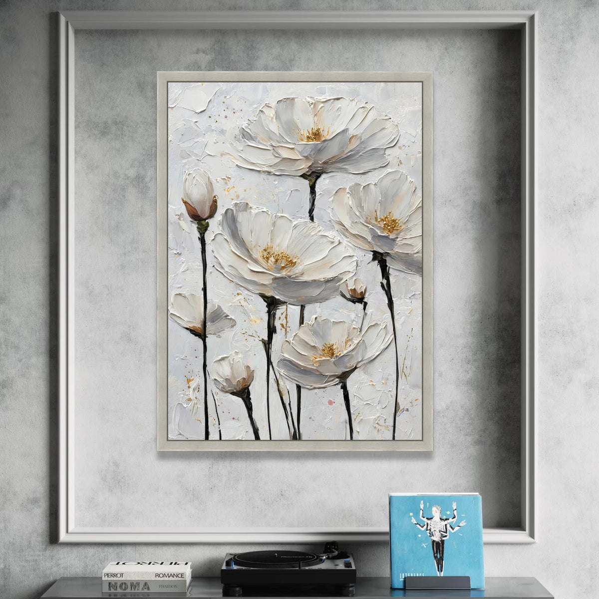 Elegant White Flowers Canvas Wall Art, Modern Floral Painting, Soft Neutral Home Decor, Botanical Canvas Print, Ready to Canvas Print Art