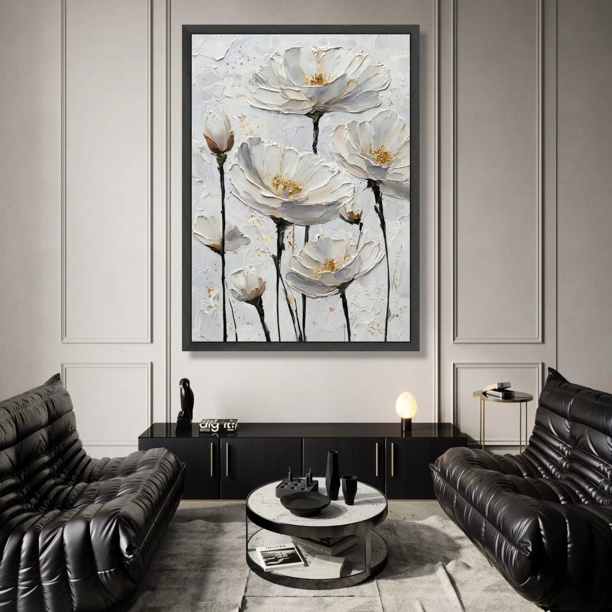 Elegant White Flowers Canvas Wall Art, Modern Floral Painting, Soft Neutral Home Decor, Botanical Canvas Print, Ready to Canvas Print Art