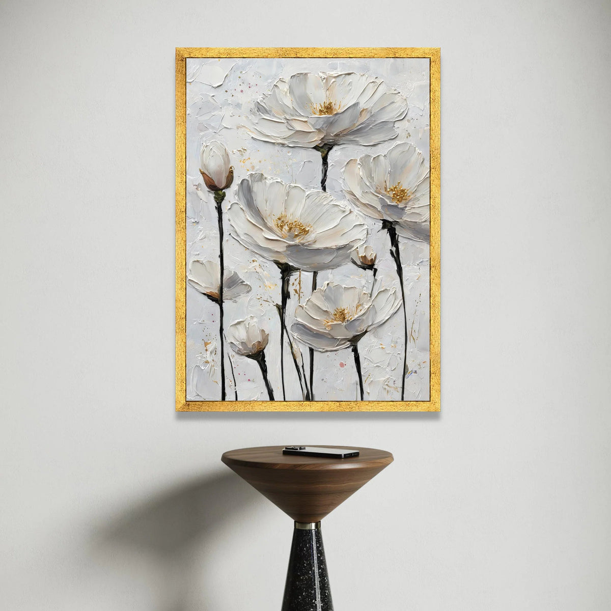 Elegant White Flowers Canvas Wall Art, Modern Floral Painting, Soft Neutral Home Decor, Botanical Canvas Print, Ready to Canvas Print Art