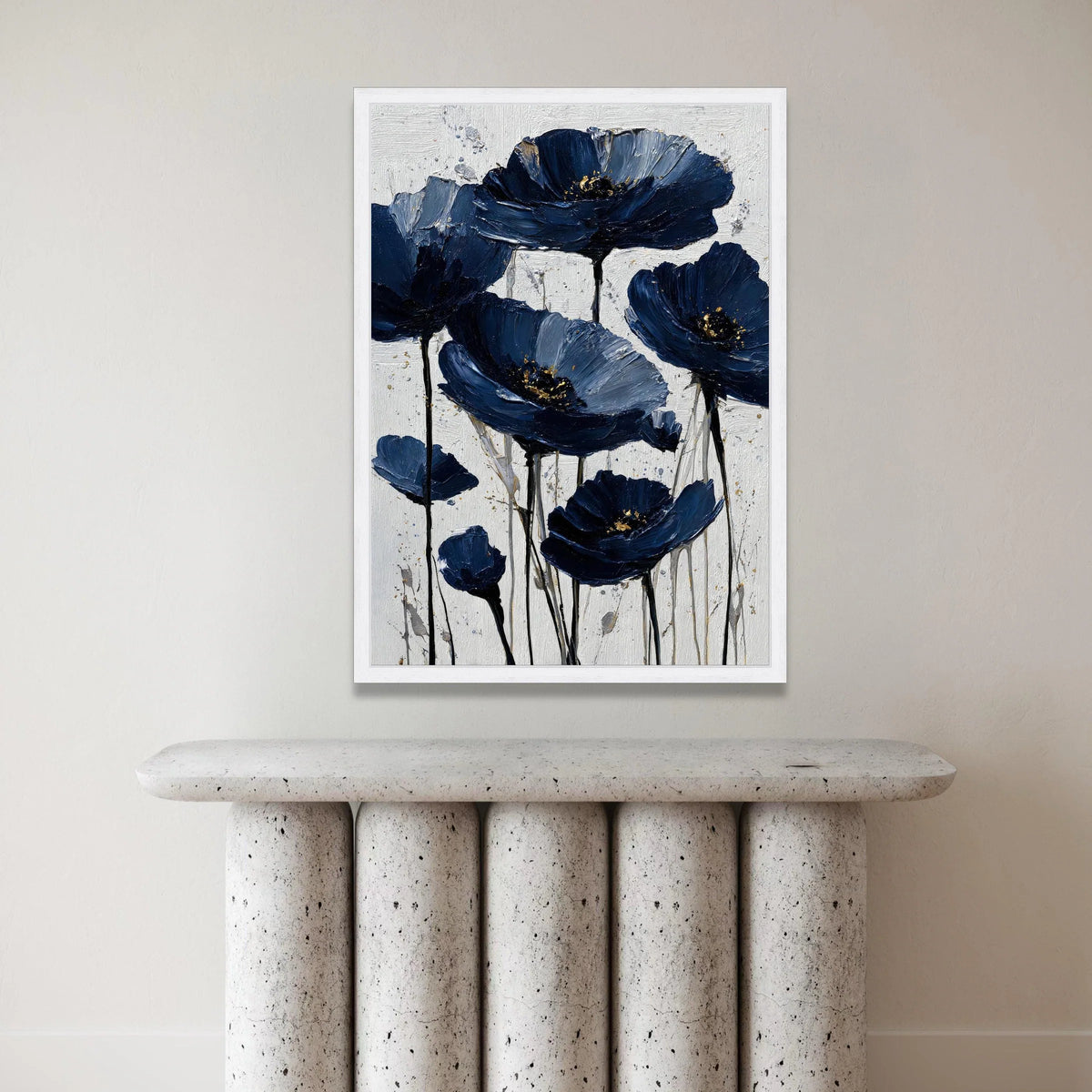Elegant Navy Blue Flowers Canvas Wall Art, Floral Bloom Design, Modern Home Decoration, Large Botanical Print, Ready to Canvas Print Art