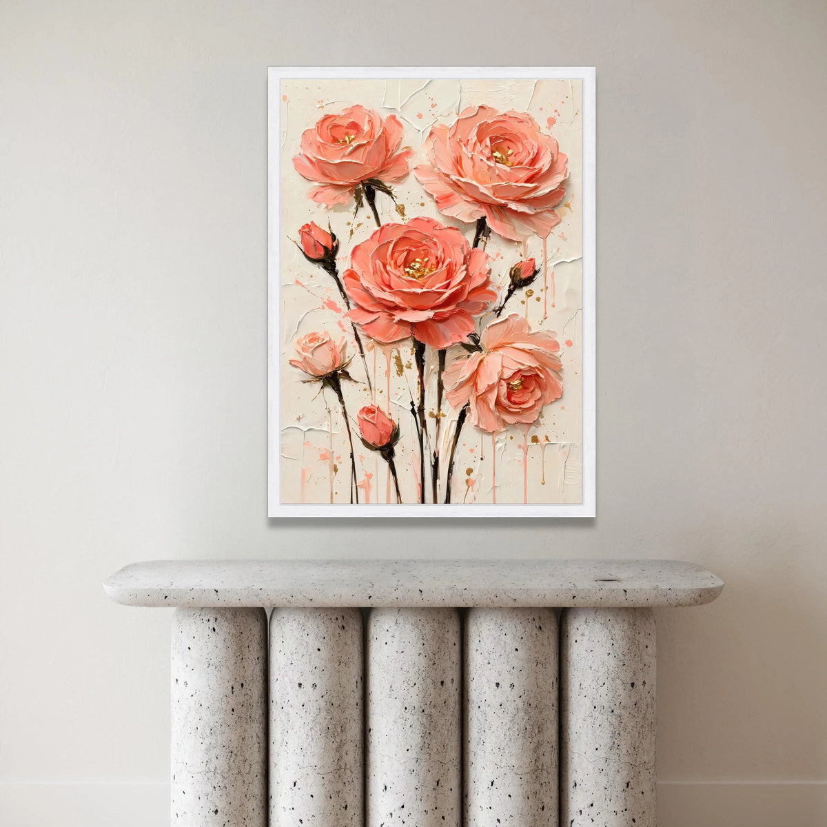 Elegant Pink Roses Bouquet Canvas Wall Art, Floral Blossom Painting, Romantic Flower Canvas, Home Decor Accent, Ready to Canvas Print Art