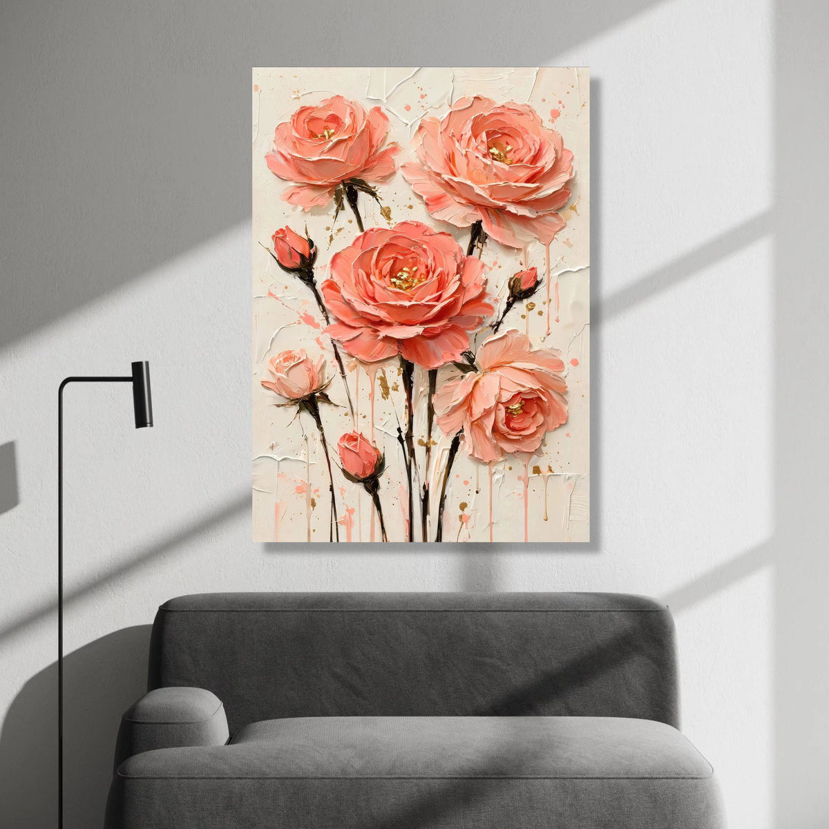 Elegant Pink Roses Bouquet Canvas Wall Art, Floral Blossom Painting, Romantic Flower Canvas, Home Decor Accent, Ready to Canvas Print Art