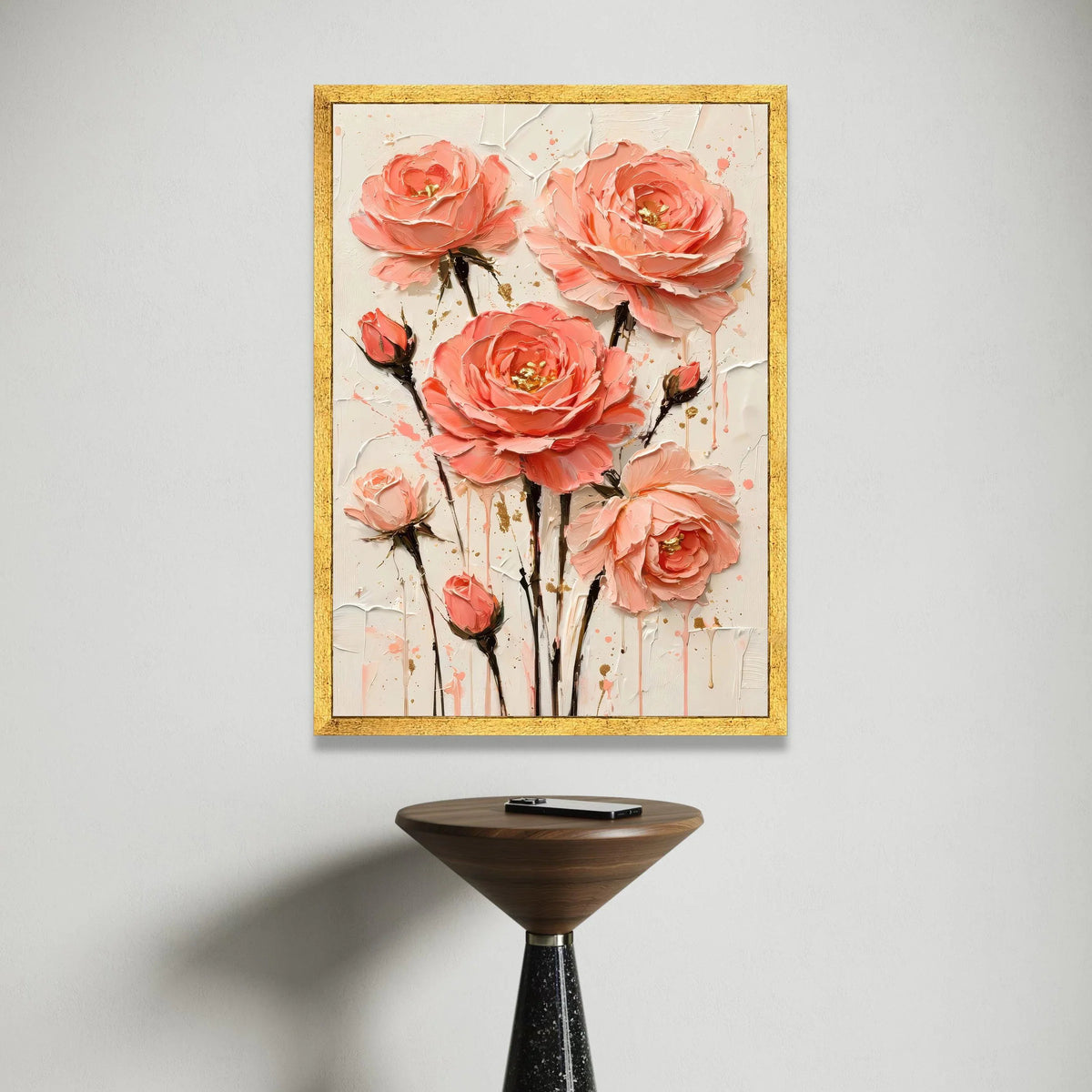 Elegant Pink Roses Bouquet Canvas Wall Art, Floral Blossom Painting, Romantic Flower Canvas, Home Decor Accent, Ready to Canvas Print Art