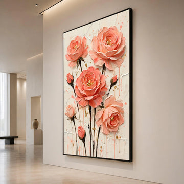 Elegant Pink Roses Bouquet Canvas Wall Art, Floral Blossom Painting, Romantic Flower Canvas, Home Decor Accent, Ready to Canvas Print Art