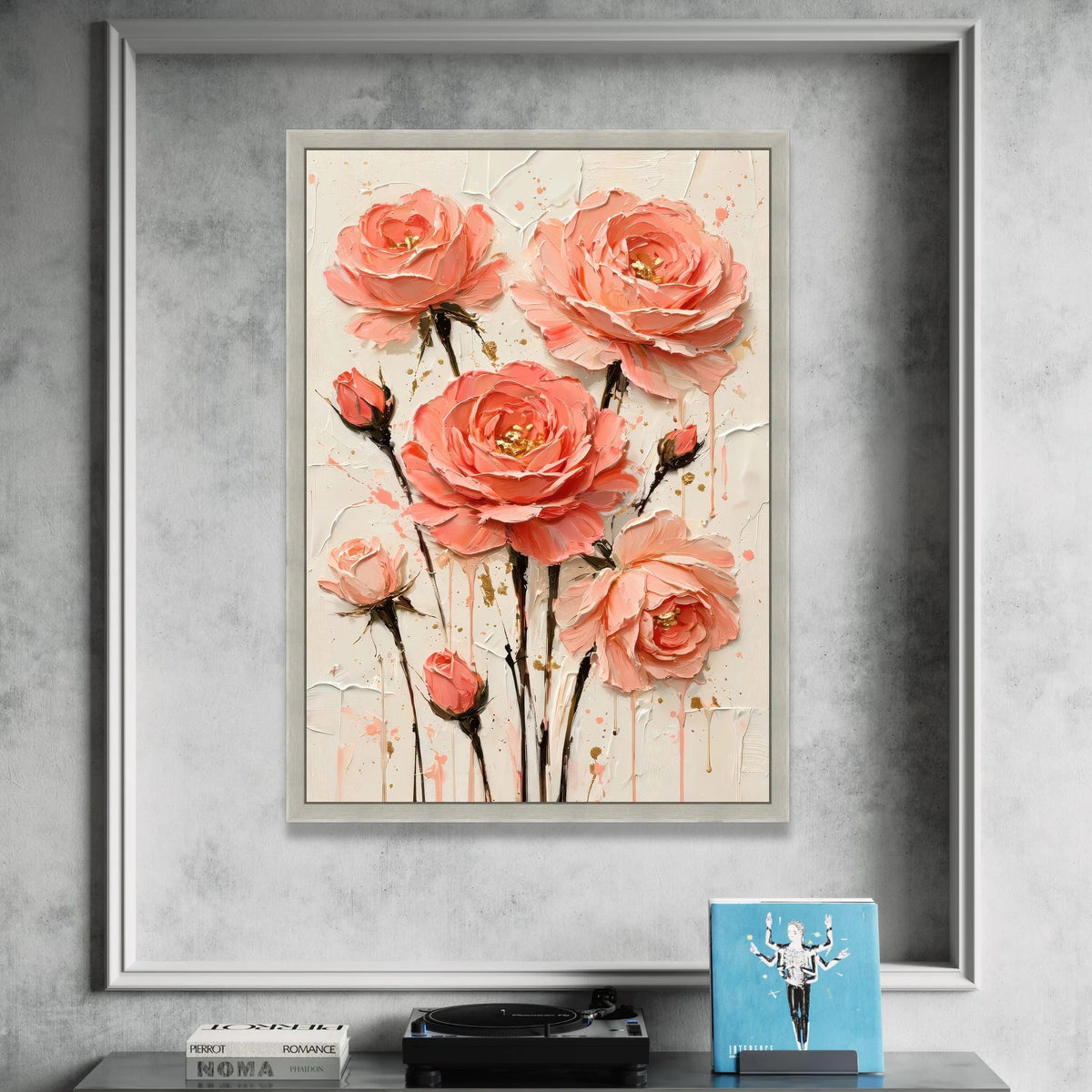 Elegant Pink Roses Bouquet Canvas Wall Art, Floral Blossom Painting, Romantic Flower Canvas, Home Decor Accent, Ready to Canvas Print Art