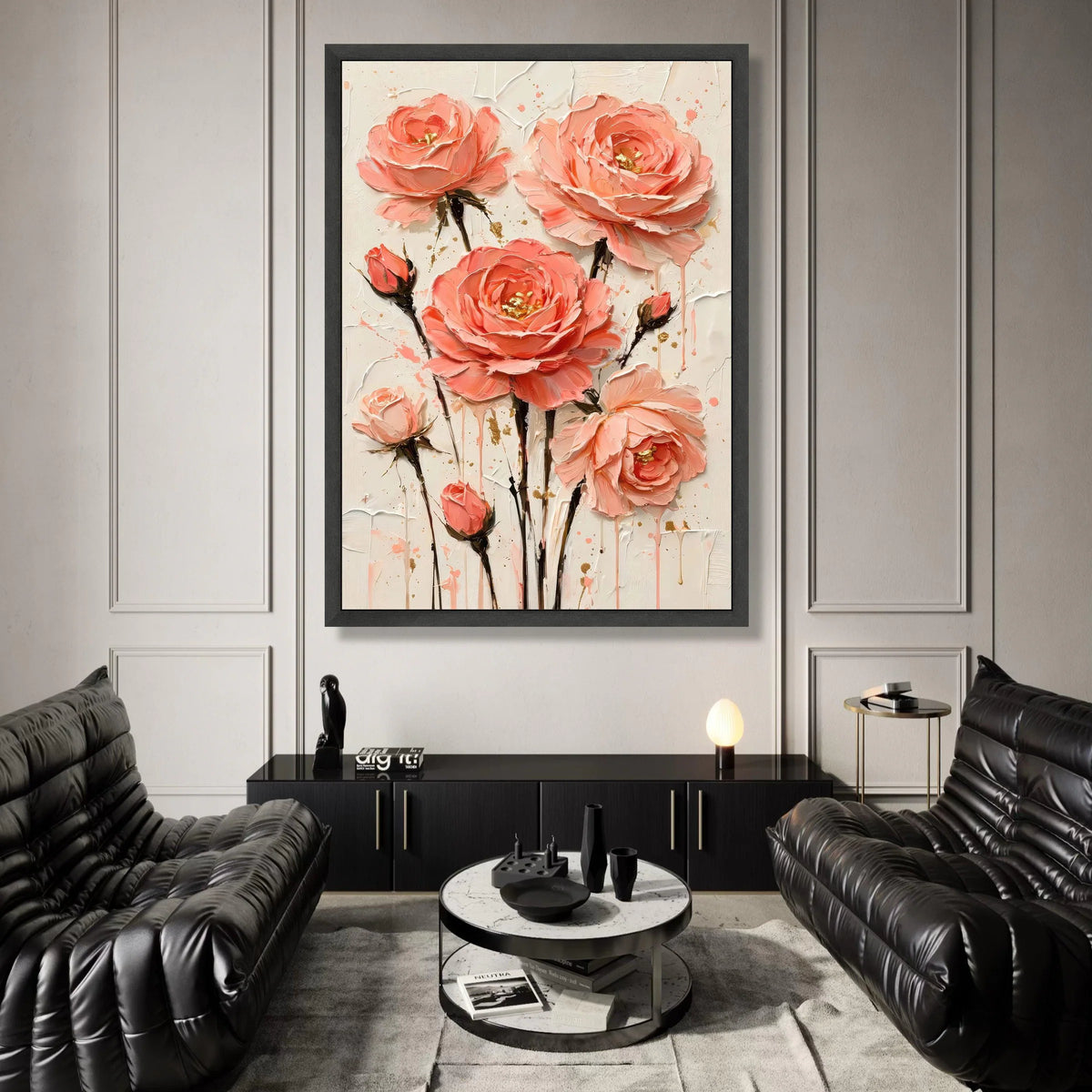 Elegant Pink Roses Bouquet Canvas Wall Art, Floral Blossom Painting, Romantic Flower Canvas, Home Decor Accent, Ready to Canvas Print Art