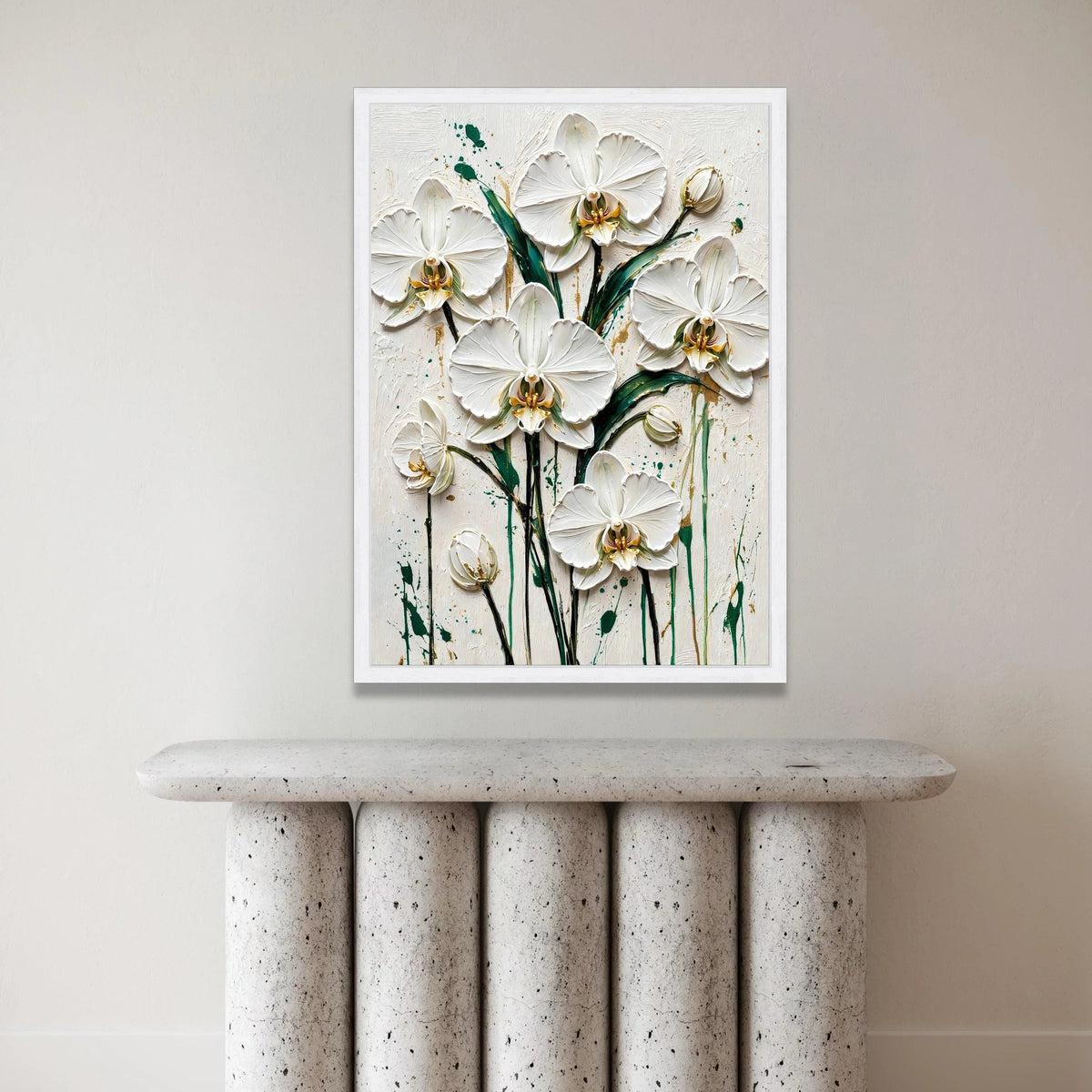 Elegant White Orchid Canvas Wall Art, Floral Botanical Print, Green Leaf Design, Modern Home Decoration, Ready to Hang Canvas Print Art