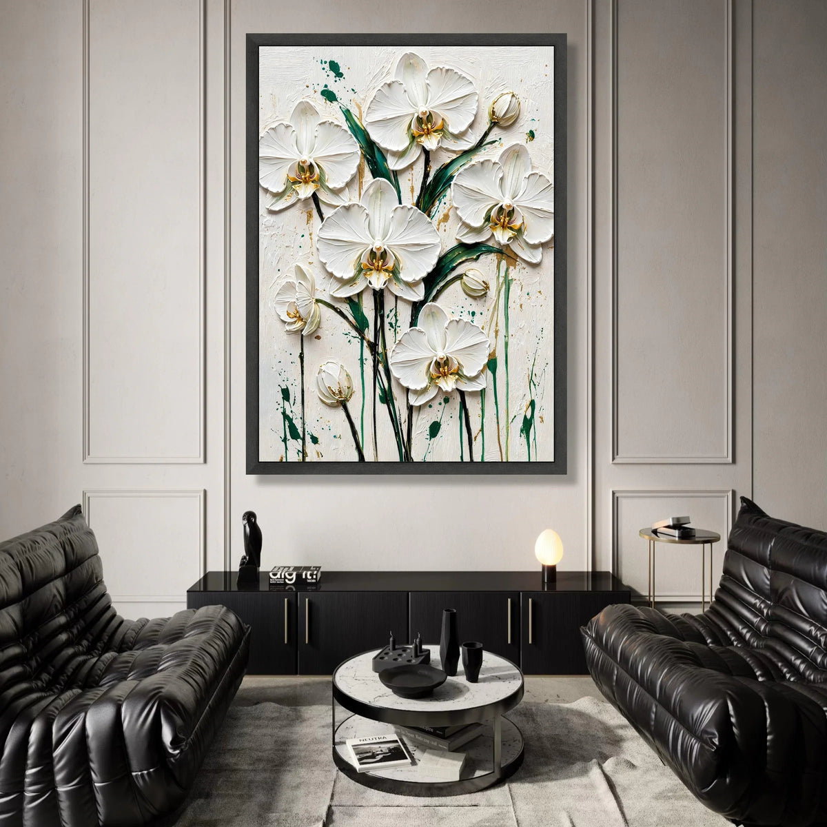 Elegant White Orchid Canvas Wall Art, Floral Botanical Print, Green Leaf Design, Modern Home Decoration, Ready to Hang Canvas Print Art