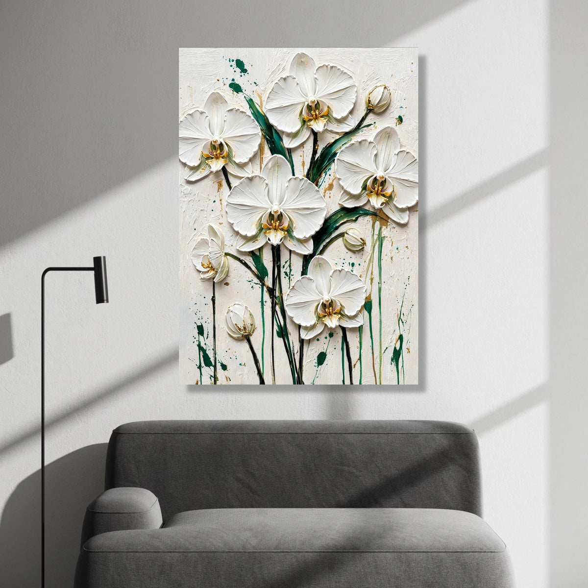 Elegant White Orchid Canvas Wall Art, Floral Botanical Print, Green Leaf Design, Modern Home Decoration, Ready to Hang Canvas Print Art