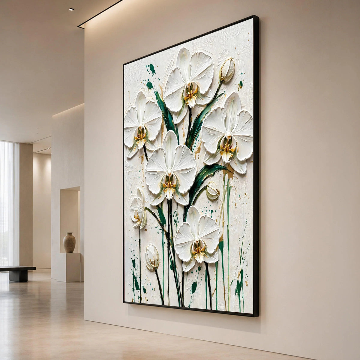 Elegant White Orchid Canvas Wall Art, Floral Botanical Print, Green Leaf Design, Modern Home Decoration, Ready to Hang Canvas Print Art