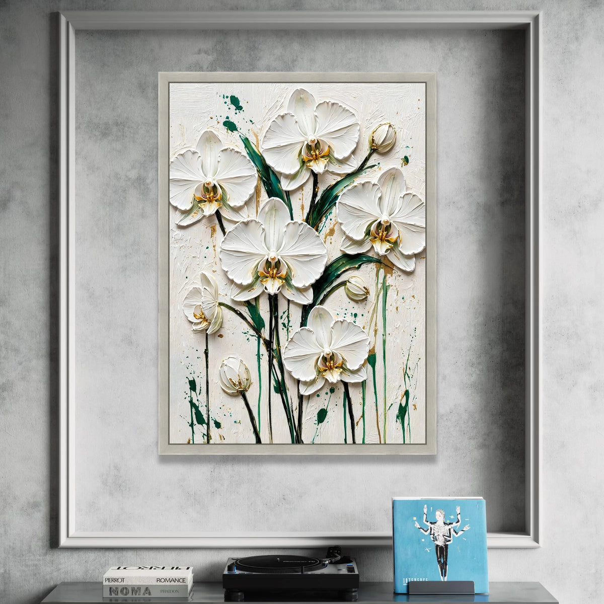 Elegant White Orchid Canvas Wall Art, Floral Botanical Print, Green Leaf Design, Modern Home Decoration, Ready to Hang Canvas Print Art