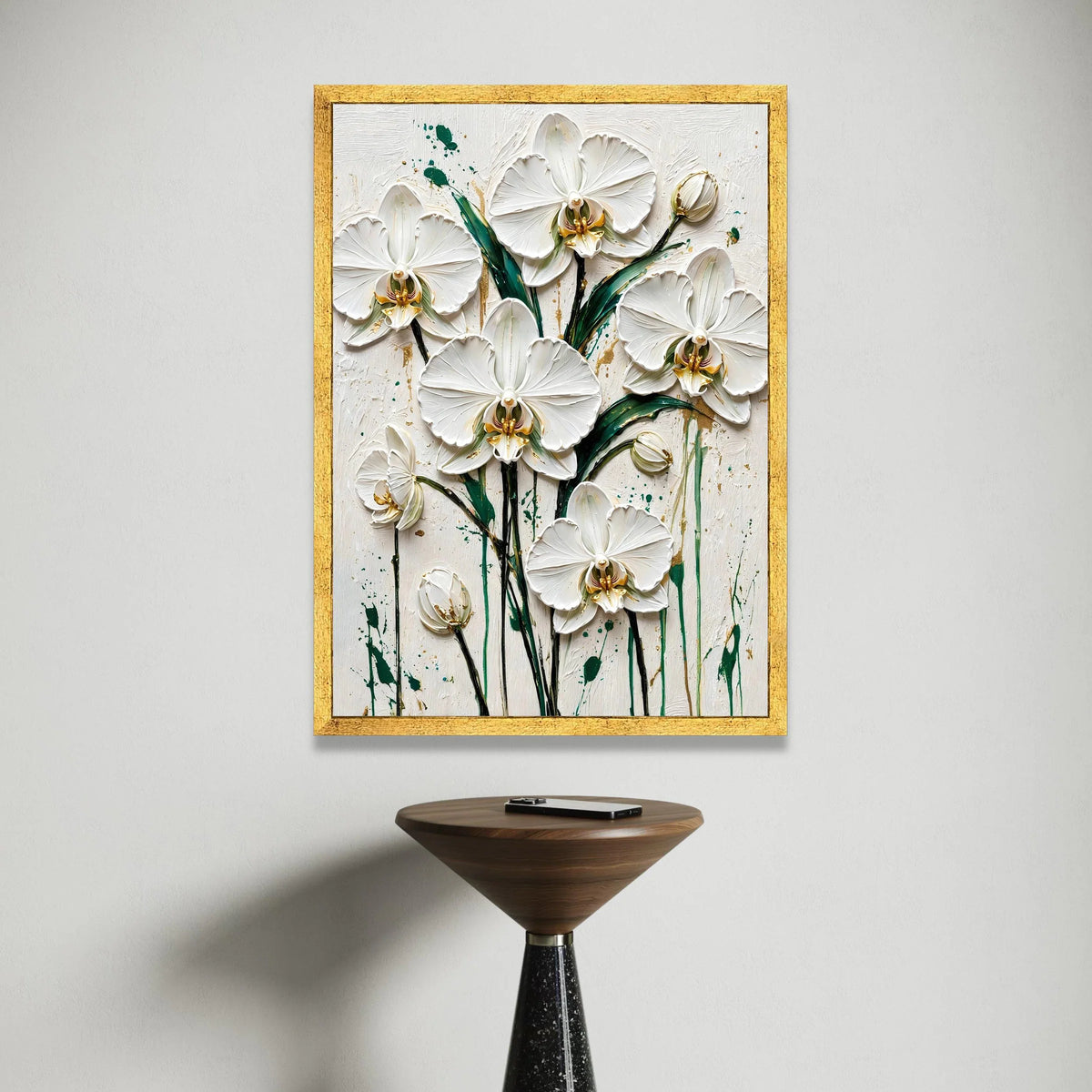 Elegant White Orchid Canvas Wall Art, Floral Botanical Print, Green Leaf Design, Modern Home Decoration, Ready to Hang Canvas Print Art
