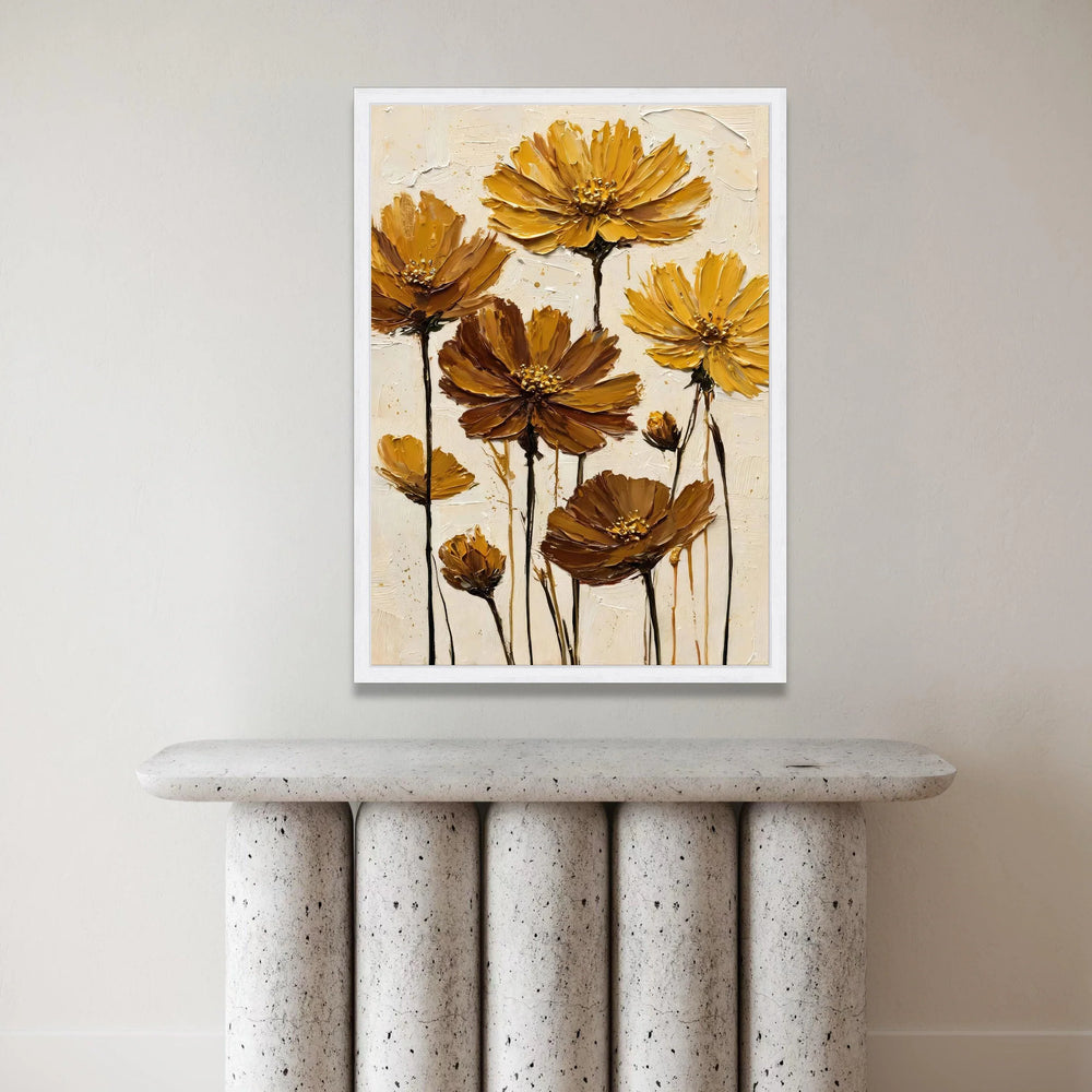 Golden Autumn Flowers Canvas, Yellow Brown Floral Wall Art, Modern Botanical Canvas, Nature Home Decor, Ready to Hang Canvas Print Art