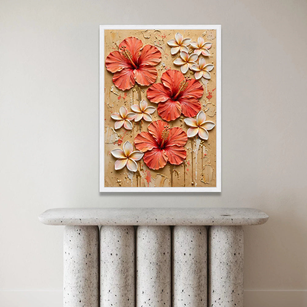 Vibrant Hibiscus and Plumeria Flowers Canvas Wall Art, Tropical Floral Home Decoration, Bold Summer Bloom Canvas, Tropical Canvas Print Art